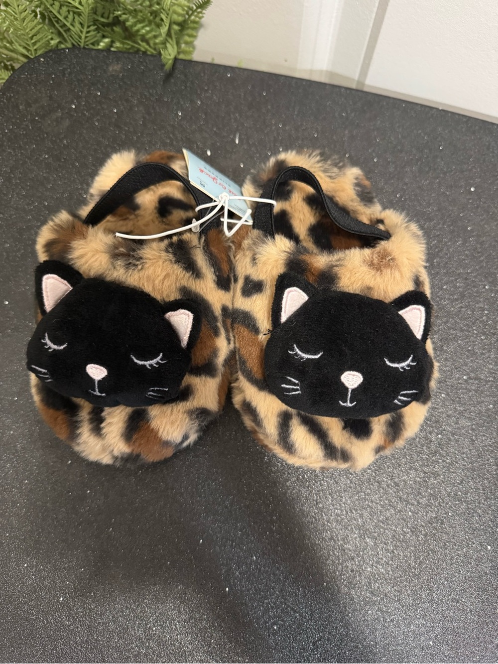 & Other Stories Kids Leopard Faux-Fur Slippers with Black Cat Face